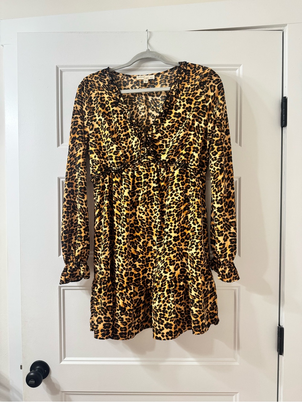 Kids Leopard Print Long-Sleeve Dress - Gold/Brown